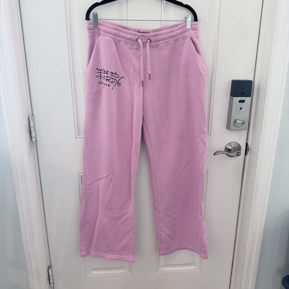 Ed Hardy Pants - Ed Hardy Wide Leg Sweatpants L | Pink Y2K Streetwear